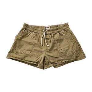 Pact Shorts Womens Medium Tan Organic Cotton Woven Twill Stretch Drawstring